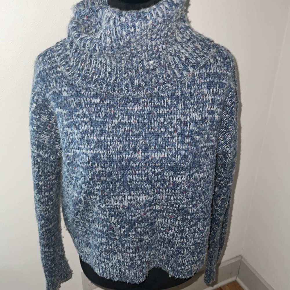 Lou & Gray blue marled specked turtle neck cowl long sleeves sweater Sz S